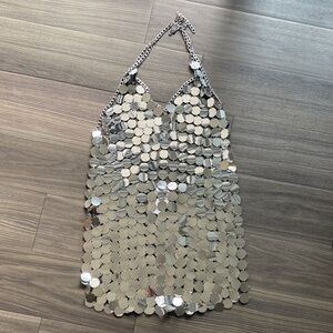 12th Tribe Silver Chainmail Disc Mini Dress XS Festival Mirror Dress